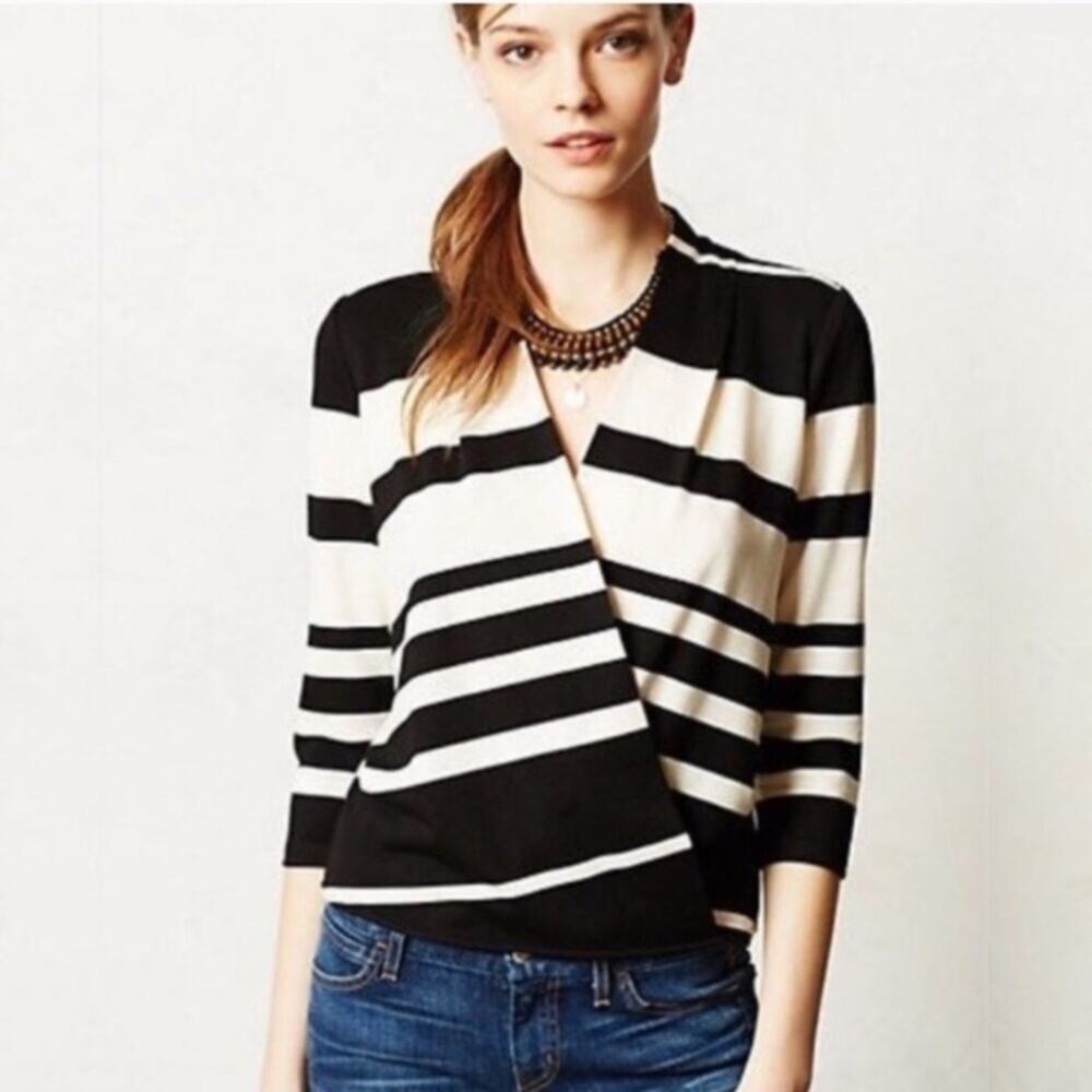 Anthropologie Deletta striped open neck blouse